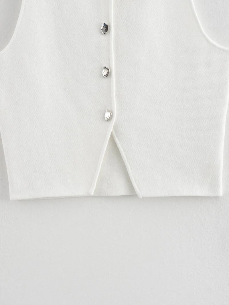 New styleTRAF White Knit Button Short Tops Woman 2025 Summer Tanks Camis Tops for Streetwear Vest Tank Female