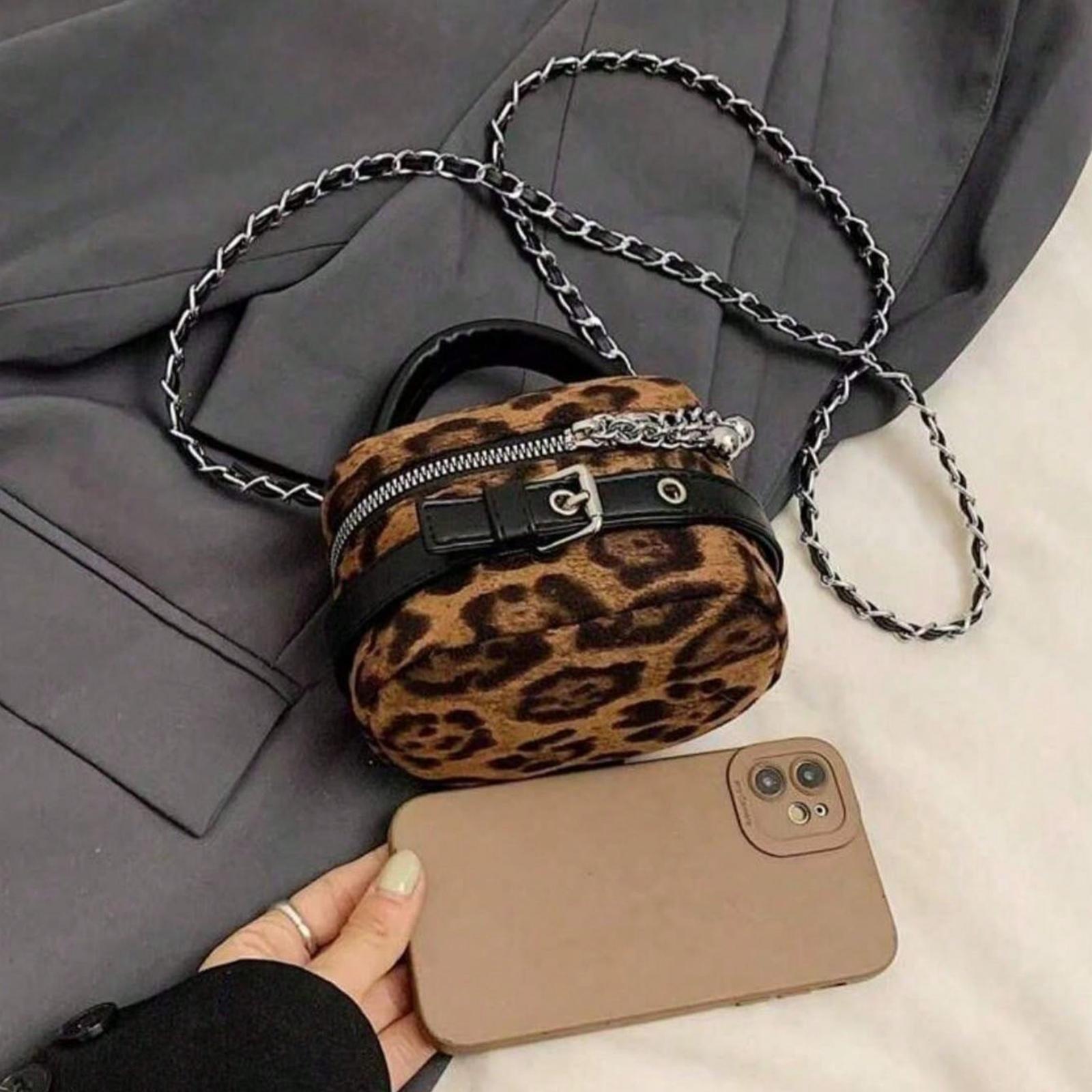 Leopard Print Mini Crossbody Bag, Cute Stylish Chain Coin Purse Mini Bag Accessories Shoulder Tote Bag Everyday Purse Wallets for Women Work Bags Perfect for Women'S Daily Outings and Parties