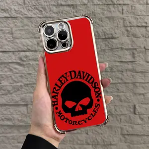 Harley Davidson Black Red Skull Four Corner Airbag Shockproof Soft TPU Phone Case Fan Gift Multiple Colors Available  For iPhone 17Air 16 Pro Max 15 14 13 12 11 Plus Pro Samsung Galaxy S21 S22 S23 S24 S25 S26 Plus Ultra protective cellphone
