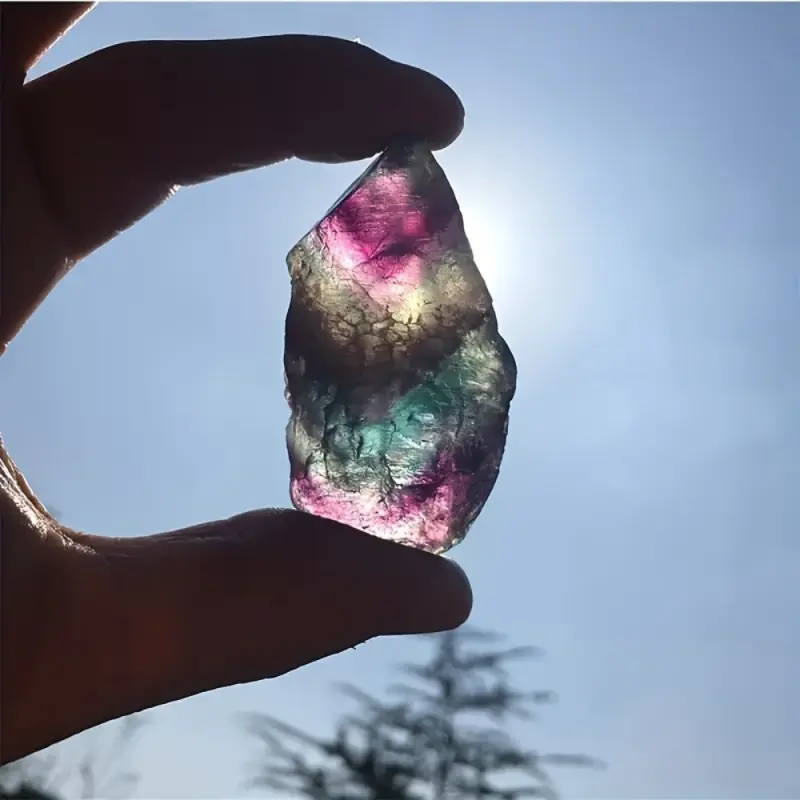 1lb Raw Rainbow Fluorite Rough | Grade A Natural Crystal Specimens | Green & Purple Chakra Stones for Tumbling, Wire Wrapping, Reiki & Aromatherapy Diffusers
