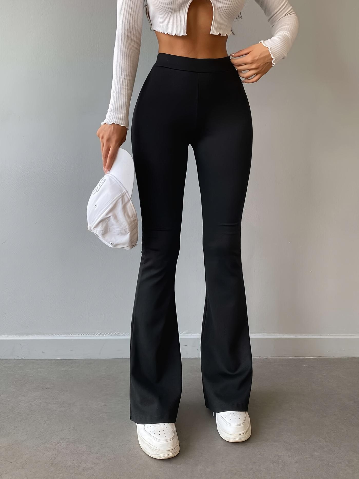 Solid Color Flare Leg Pants, Casual High Waist Forbidden Pants for Spring & Summer, Women's Clothing