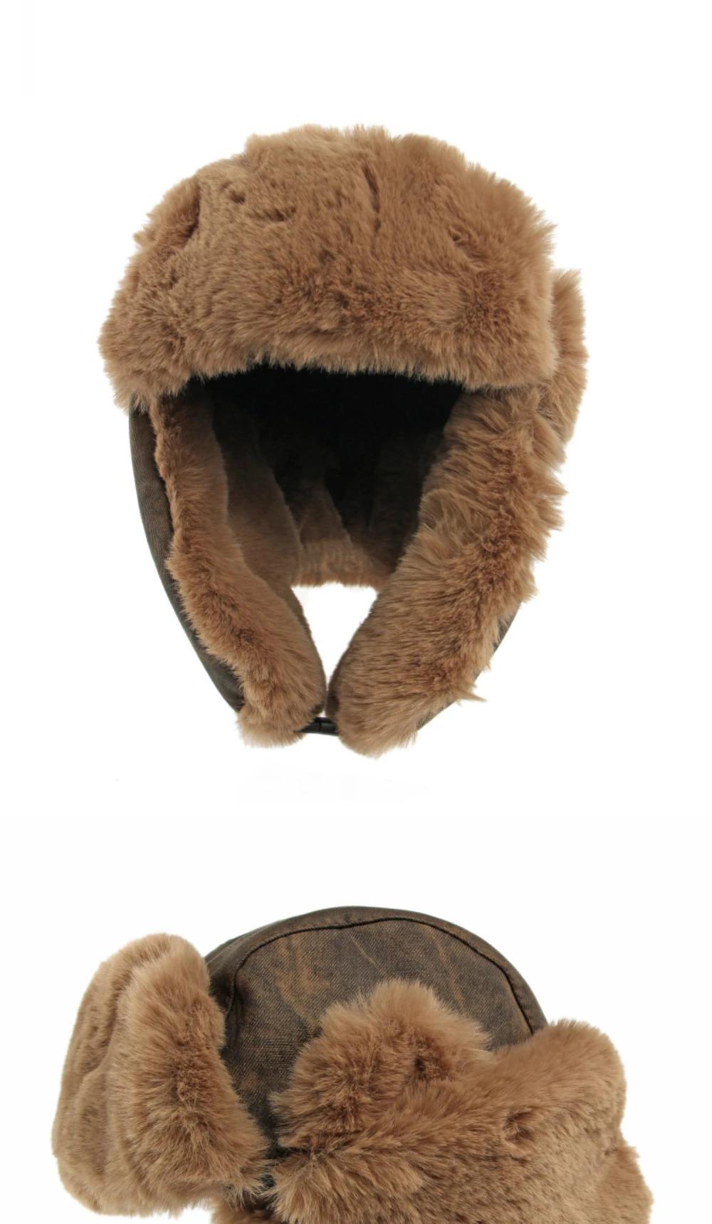 HT4983 Russian Hat Thick Warm Winter Hats for Men Women Fluffy Fur Russian Hat Male Female Ski Earflap Cap Windproof Bomber Hat