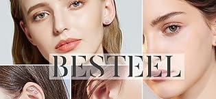 Besteel  Flat Back Earrings Hypoallergenic Stainless Surgical Steel Screw Back Stud Earrings for Women Men 20G Tiny CZ Opal Birthstone Nap Cartilage Flatback Earrings Set Jewelry