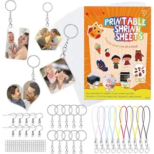 15 count Printable Shrink Plastic Sheets Kit, White Shrinky a Dink Paper, Shrink Paper with Key Rings, Earring Accessories for DIY Craft, Mother's Day and Father's Day (8.5 x 11 inch)