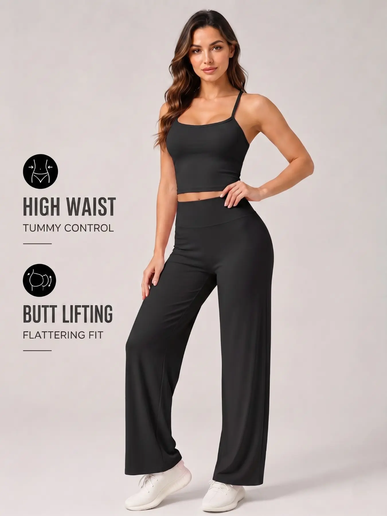 Women’s 2 Piece Yoga Set, High Waisted Wide Leg Pants & Crop Tank Top, Stretchy Pilates Workout, Comfortable Fitness Apparel