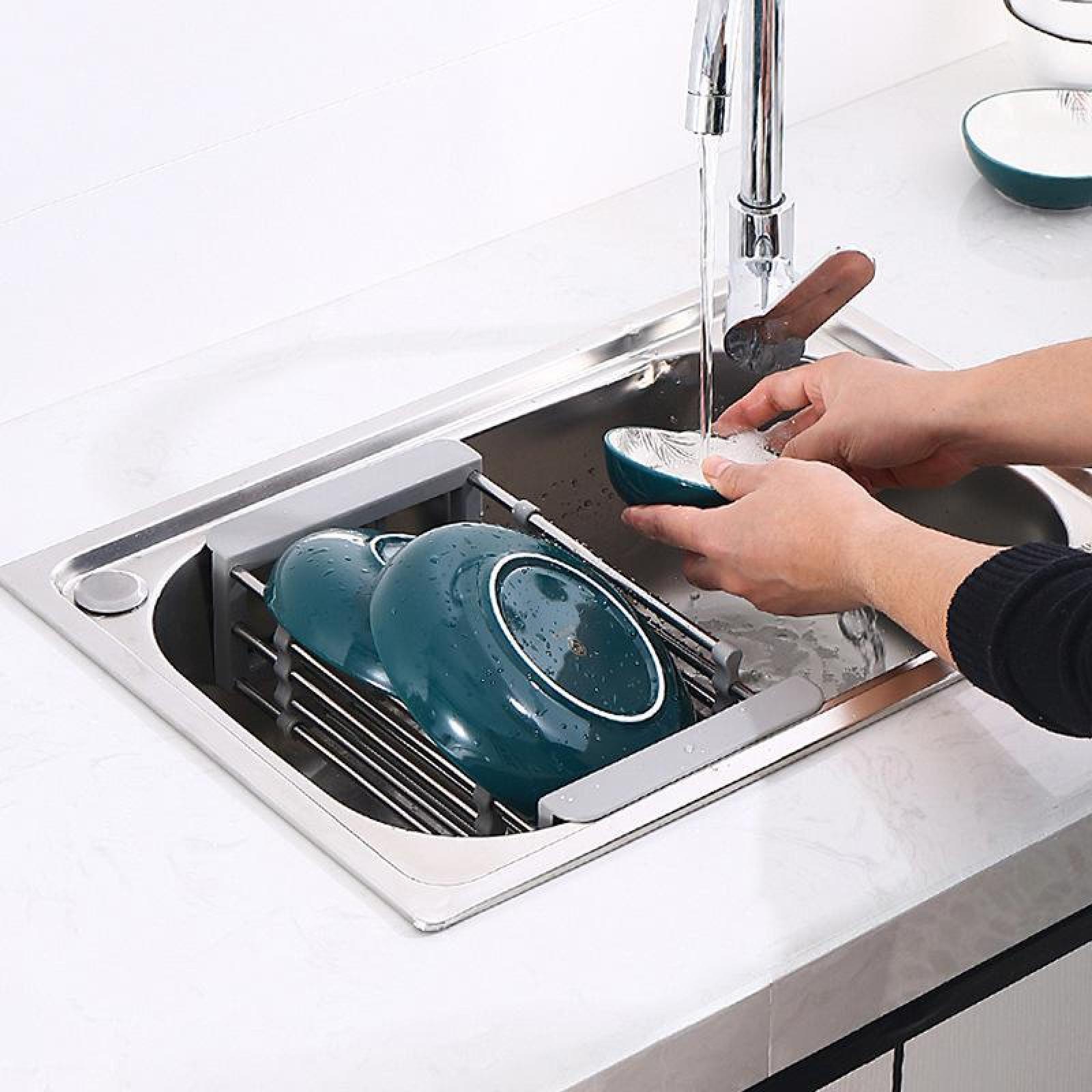 Over The Sink Dish Drying Rack,Retractable Drain Basket with Adjustable Armrest,Stainless Steel Kitchen Drying Rack,Adjustable Multi-function Water Filter Basket for Fruits.