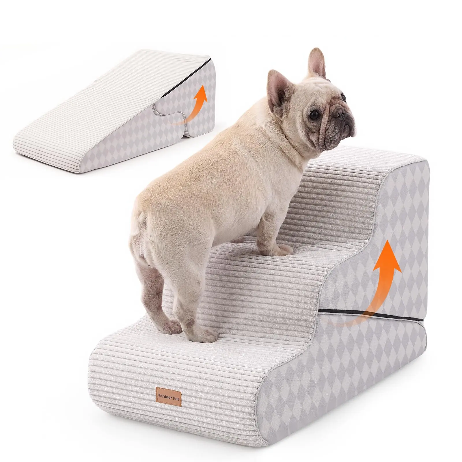 Small Dog Stairs & Ramps - High Bed, Couch Access Pet Stairs with Durable Non-Slip Fabric Cover, CertiPUR-US Certified Foam, Ramps/Stairs