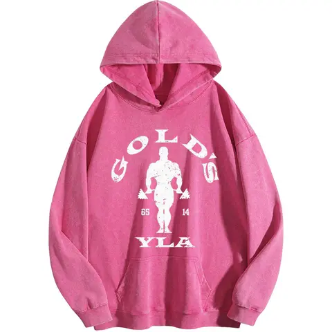 WAYII Women's Vintage Old School Aesthetic Acid-Washed Hoodie Top - Soft Polyester, Retro Weightlifting Man Silhouette Distressed Print, Oversized Long Sleeve Loose Lightweight Breathable Pullover, Fitness Streetwear Leggings-Matching Loungewear