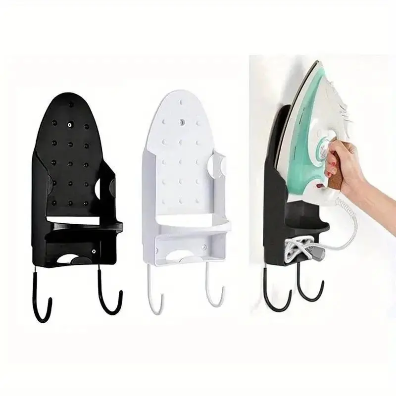 Heat-Resistant Iron Holder, Wall-Mounted Pbt Iron Rack with Cord Storage Slot, Sturdy Hooks, Fits Up to 14cm Irons, Iron Cord Management