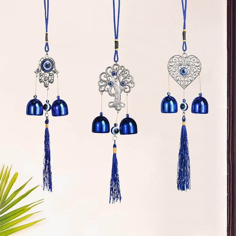 Blessed Evil Eye Wind Chime Blue Eye Wall Hanging Wind Bells Door Hanging Handcraft Protection Lucky Charm Off Negative Energy Home Decor