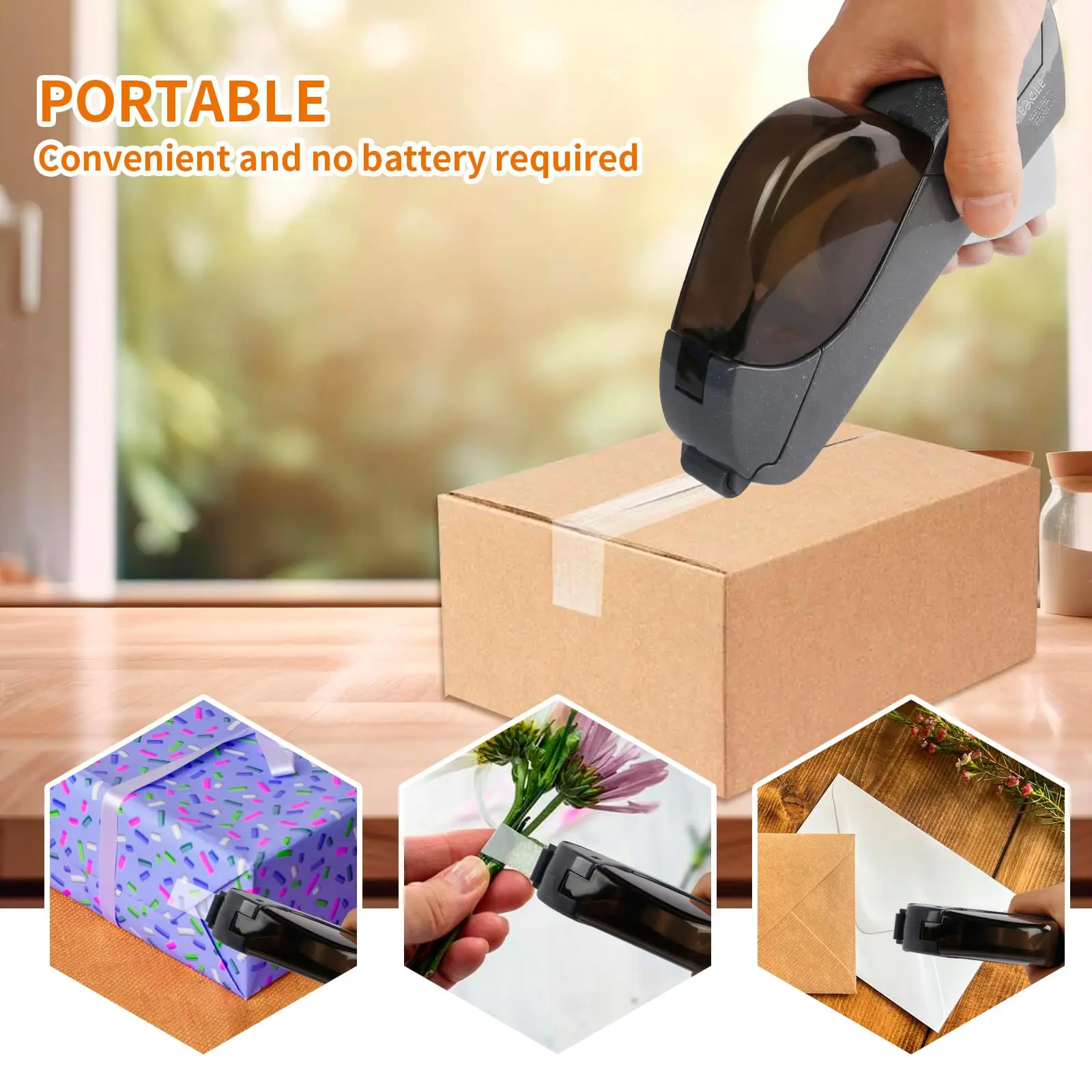 Automatic Mini Tape, Compact Tape Dispenser , Portable Box Sealing Packaging Tool, Essential Shipping Accessory, Comes with 6 Free Rolls of Tape