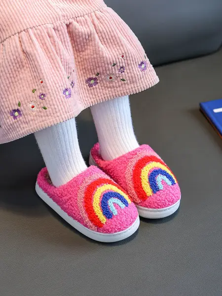 Happy Face Slippers, Soft Plush Warm Winter Shoes, Non-Slip Home Footwear for Toddler Girls, Cozy Indoor Slippers, Cute Slippers, Children