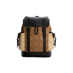 COACH Hudson 26 Classic Monogram Canvas and Leather Backpack for Men – Khaki Brown and Black