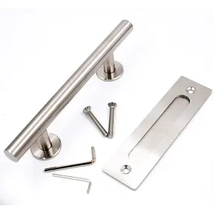 12 in Sliding Barn Door Handle and Flush Pull Set-7 Inch Hole Centers Brushed Nickel Heavy Duty Hardware Stainless Steel, 2 Pack