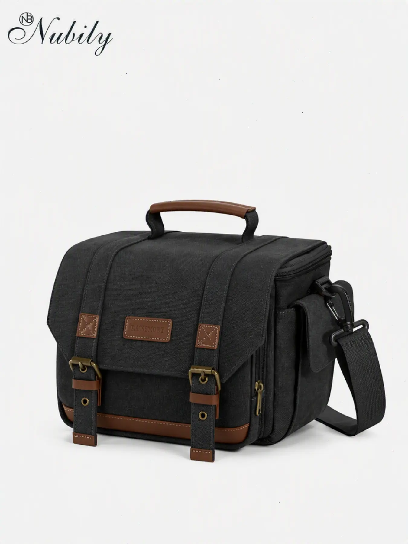 Camera Sling Bag Canvas Crossbody with Rain Cover, Water-Resistant PU Leather Briefcase for Dslr, Travel Gear with Tripod Holder