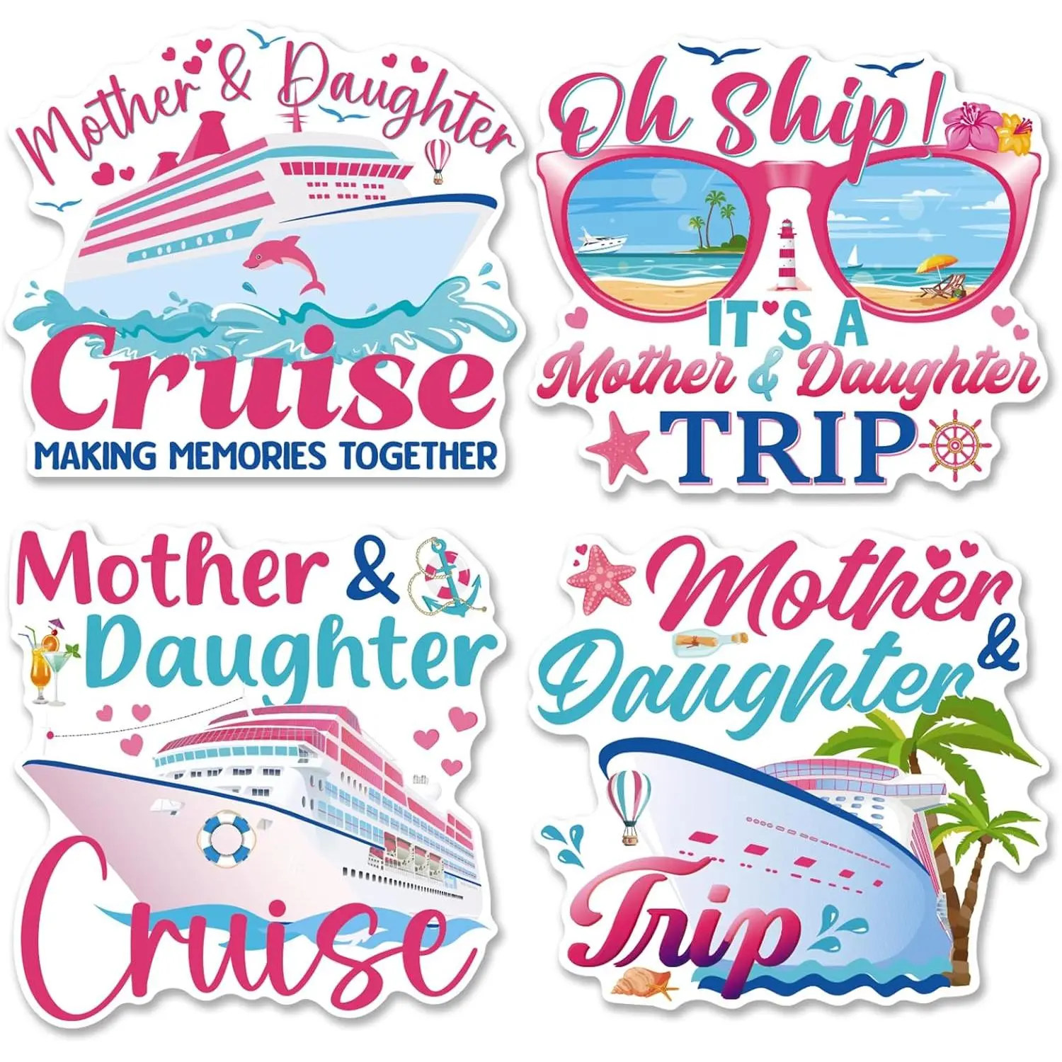 4 Pcs Mother Daughter Cruise Door Magnets Decorations Magnetic |   Mom Girl Design, Strong Magnet Grip, Firm Sticking, Magnet Stickers for Carnival, Party, Fridge, Stateroom Cabin Door