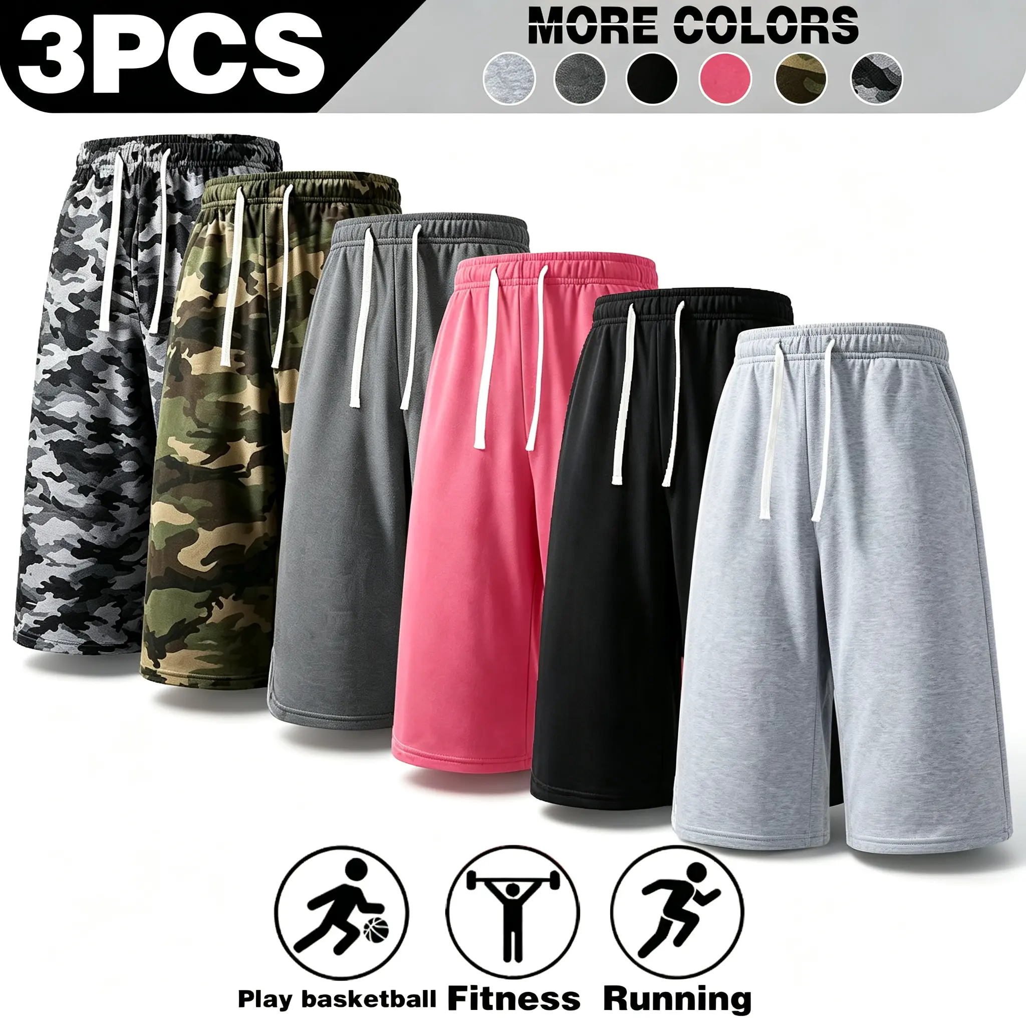 3-Pack Men’s Athletic Sweat Shorts – Elastic Drawstring Shorts for Basketball, Fitness & Running,Summer vibe