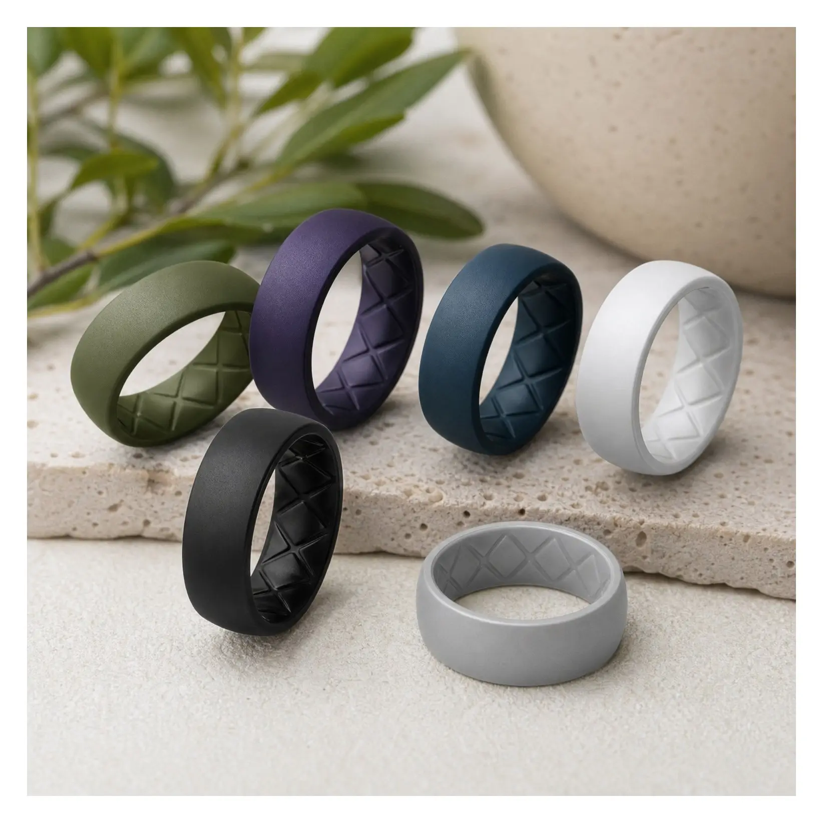 Men's 8mm Silicone Rings - Flexible Rubber Wedding Band for Him, 2.5mm Thick Classic Multi-Color with Breathable X Grooves and Ergonomic Inner Arch for Gym, Workout, Sports, Travel & Daily WearGift