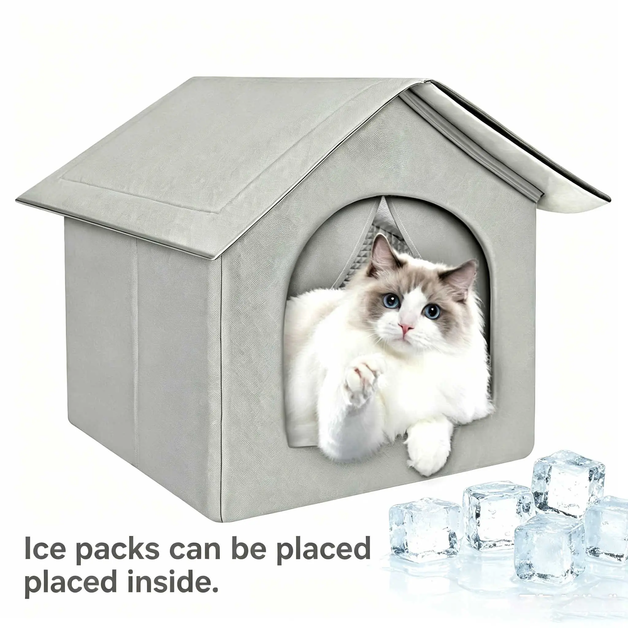 Portable Cooling Pet House for Cats with Ice Pack Compartment, Summer Cool Cat Bed, Washable Pet Shelter, Sturdy Outdoor Cooling Cat House, Waterproof & Heat Insulated Cat Hut for Indoor & Outdoor Use, Stray Cat Outdoor Shelter, Kitten House