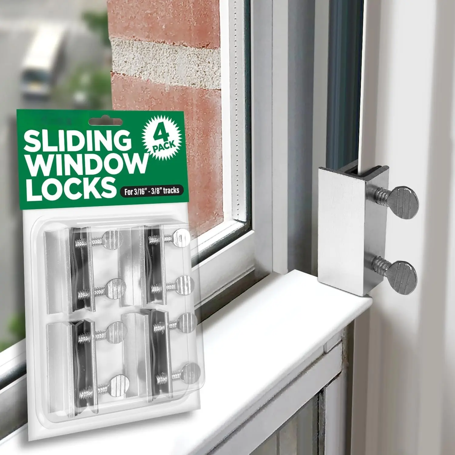 Window Locks, 4 Pack  Thumb Turn Window Lock, Secure Sliding Windows & Doors, No-Drill Install,  Proof, Indoor Outdoor, Requires 28-36mm Clearance