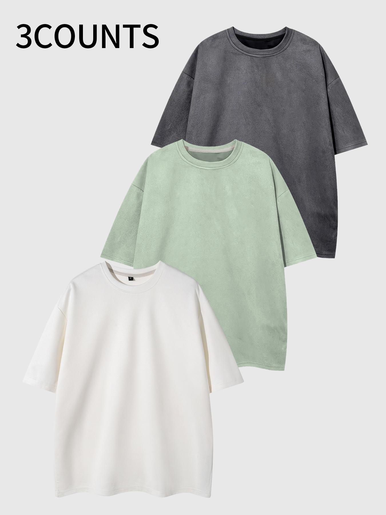 Men's Solid Color Drop Shoulder Suede Tee, Regular Fit Casual Street Style Short Sleeve Round Neck T-shirt for Summer, Men's Top for Daily Wear, Streetwear