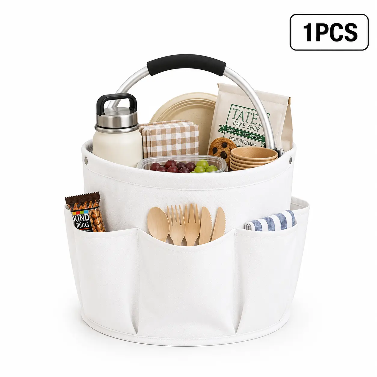 Casual Outdoor Storage Basket, 16L Foldable Picnic Tote with Multiple Pockets, Portable Organizer for Beach & Camping