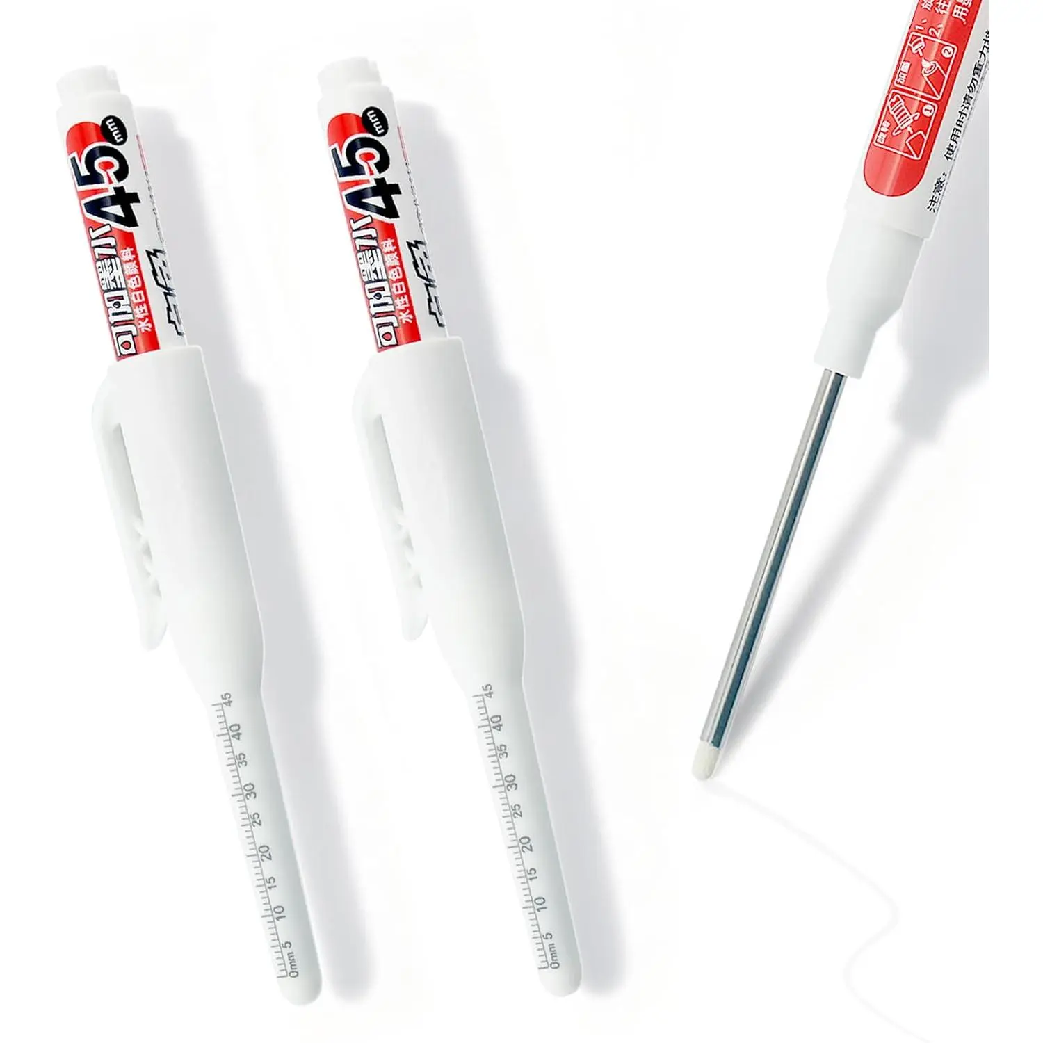 Long Nib Marker 2 Pack - 45mm Extra-Long  Professional Water-based  white Marker pen for Builders, Carpenters, DIY