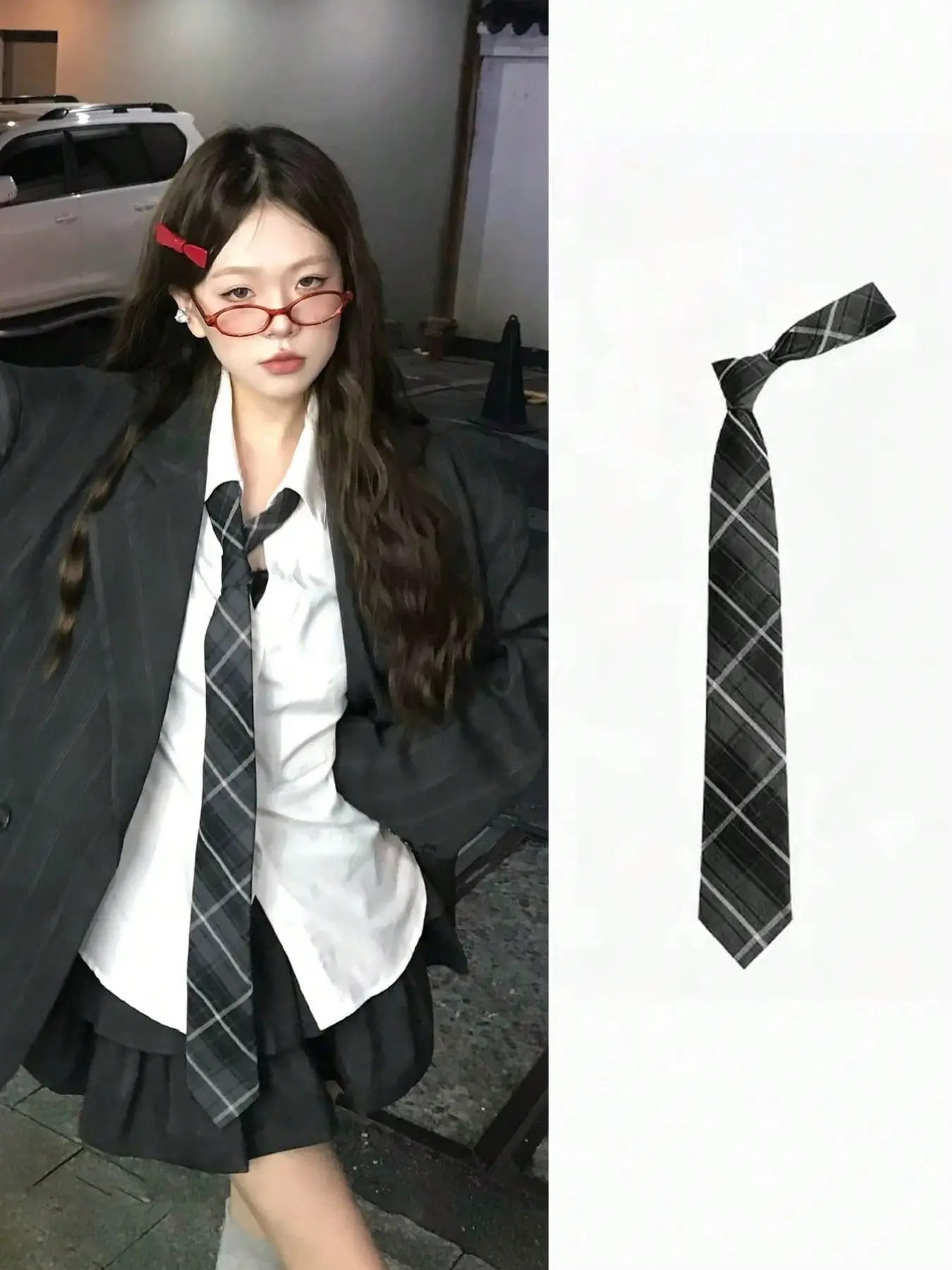 1pc Classic Plaid JK Uniform Necktie, Japanese Preppy Style Student School Shirt Accessory, Vintage Check Thin Neck Tie For Men & Women, Cosplay & Roleplay Prop For Comic Con, Daily Outfit Match With Pleated Skirt & Blazer, Accessory For Valentine's Day