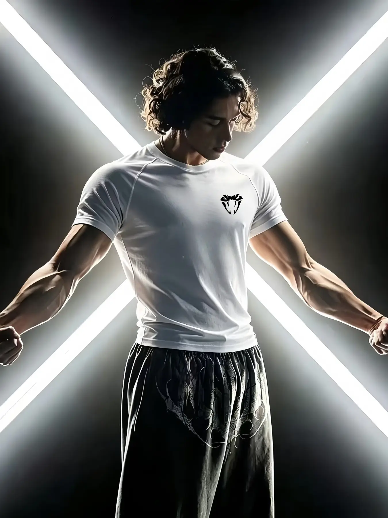 Men's Sporty Fitness T-Shirt, Athletic Fitted Tee, Shoulder Puff Snake Logo Print, High Elasticity Quick-Dry Breathable Compress Fabric, Slim Fit Muscle Showcasing, Athletic Workout Tees