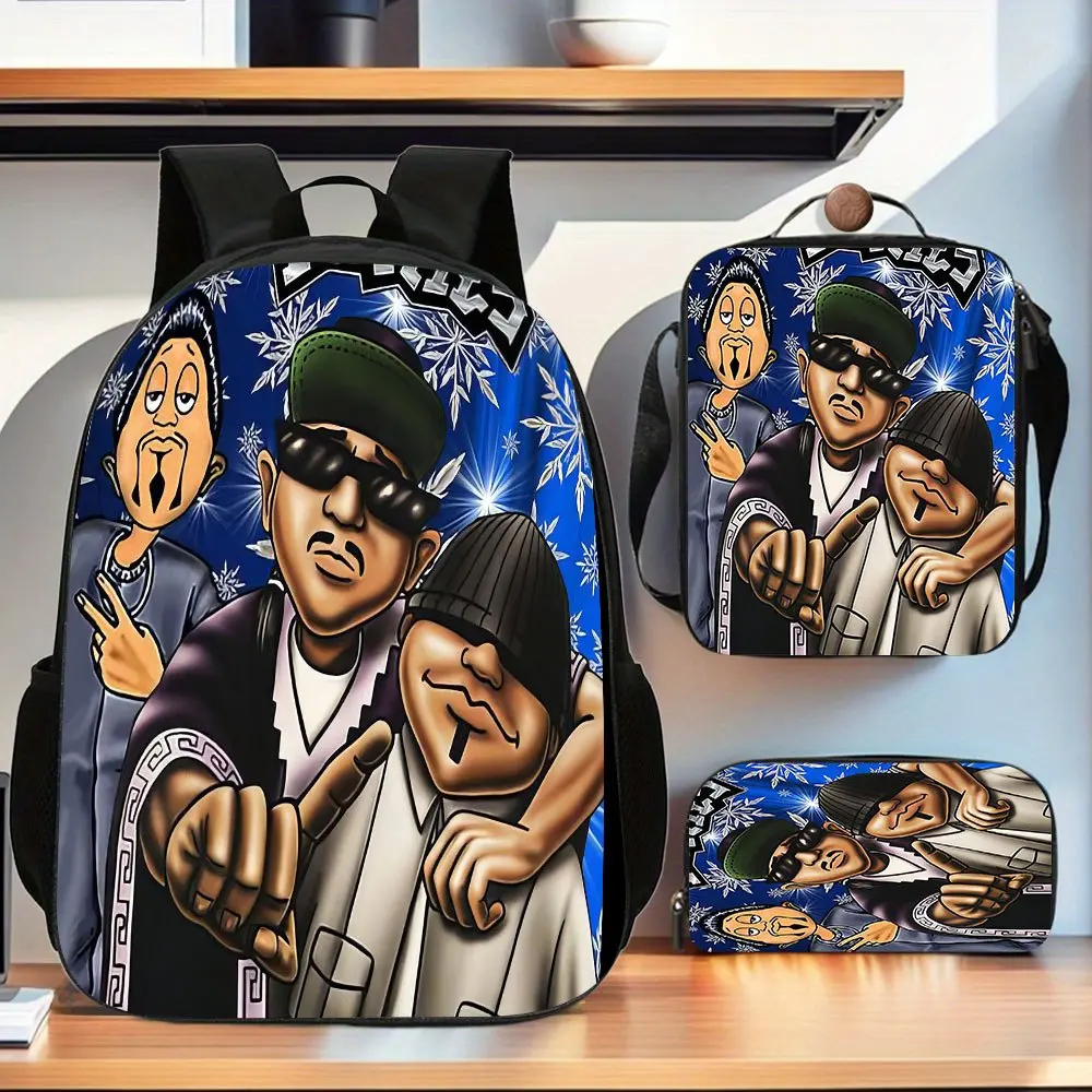 Chicano Boys Backpack and Lunchbox Set, 3-Piece Boxed Character Graphic Water Resistant School Bag for Teens 13-14 Years, Birthday Gift