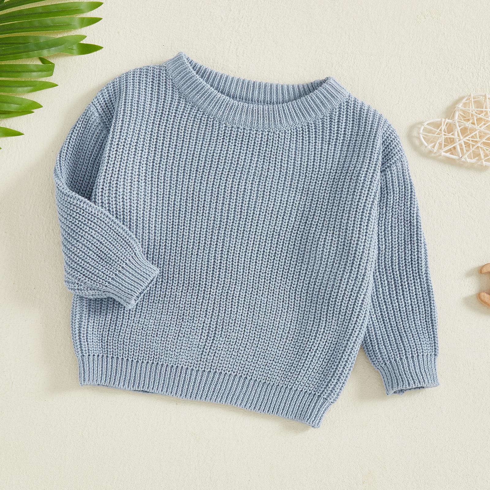 Toddler Baby Girl Boy Knit Sweater Pullover Solid Color Long Sleeve Fall Winter Tops 0-5 Years