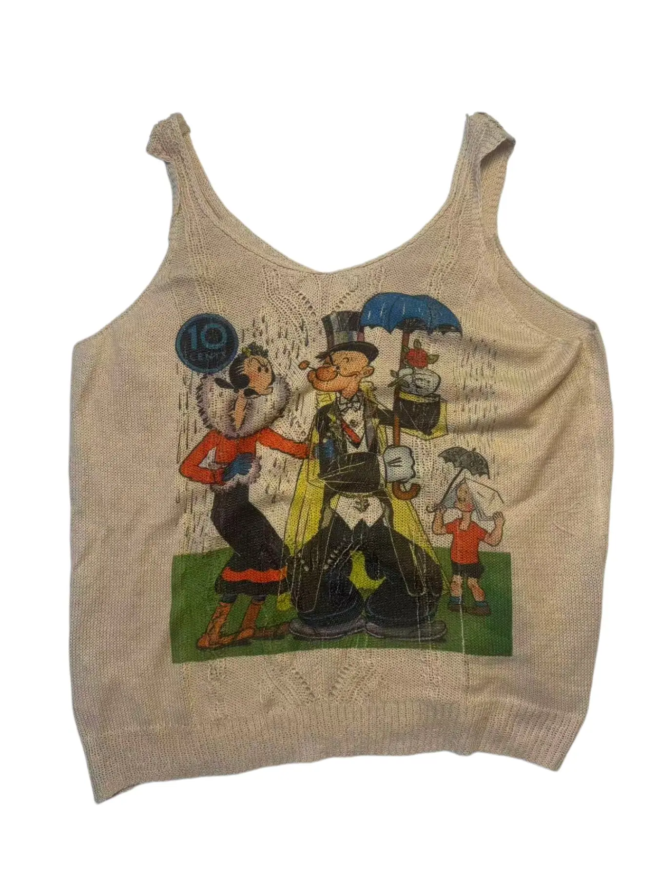 Women's Off-Shoulder 2D Anime Print Knit Vest, Elegant Fitted Design, All over Print, Young Style, Perfect for Casual Wear, Casual Sleeveless Top