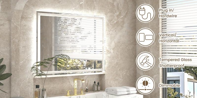 LED Bathroom Mirror with Lights, 32x24 Inch Smart Bathroom Mirror with Lights and Defogger, Dimmable Vanity LED Mirror for Bathroom Wall Mounted, Anti-Fog, Memory Function, Horizontal/Vertical Installation LED Bathroom Mirror with Lights, 32x24 Inch Smart Bathroom Mirror with Lights and Defogger, Dimmable Vanity LED Mirror for Bathroom Wall Mounted, Anti-Fog, Memory Function, Horizontal/Vertical Installation