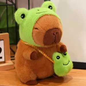 Cute Capybara Plush Toy, 1 Count Soft Huggable Capybara Doll with Frog Headgear and Bag, Birthday Classmates Holiday, Cuddly Stuffed Animal, Cute Animal Design, Cuddly Doll Gift