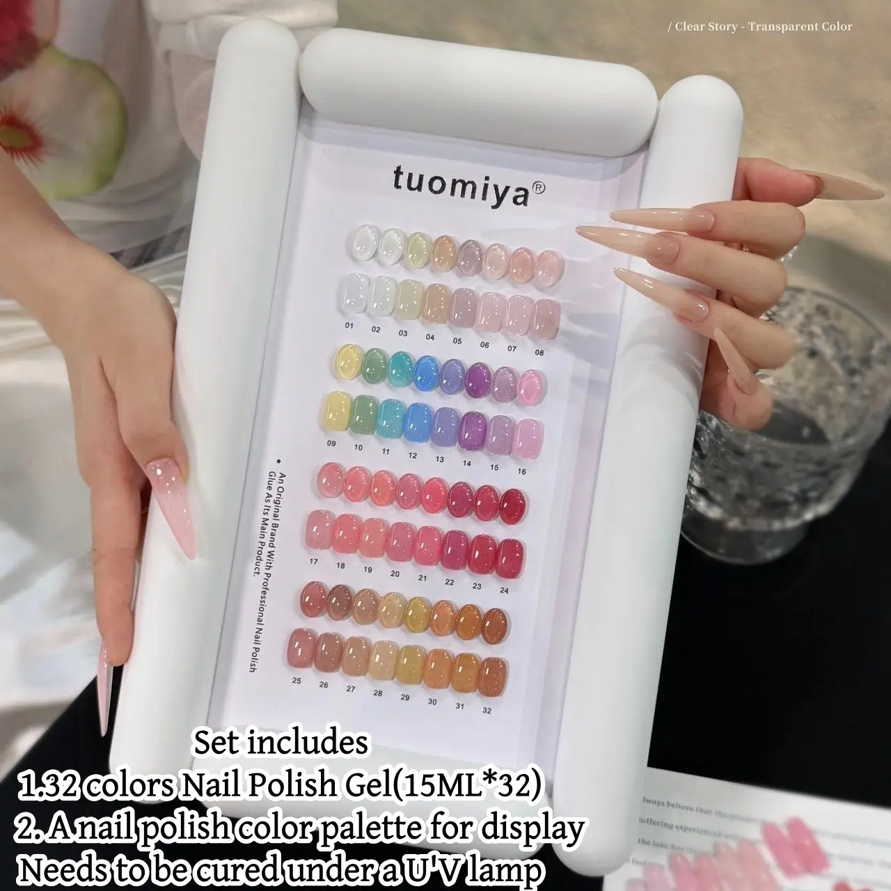32-Color Clear Nail Art Gel Polish Set, Fingernail Polish, Macaron Dopamine Colors, Rich Palette, Fine Texture, Includes Color Chart, Perfect Gift for Manicure Shops