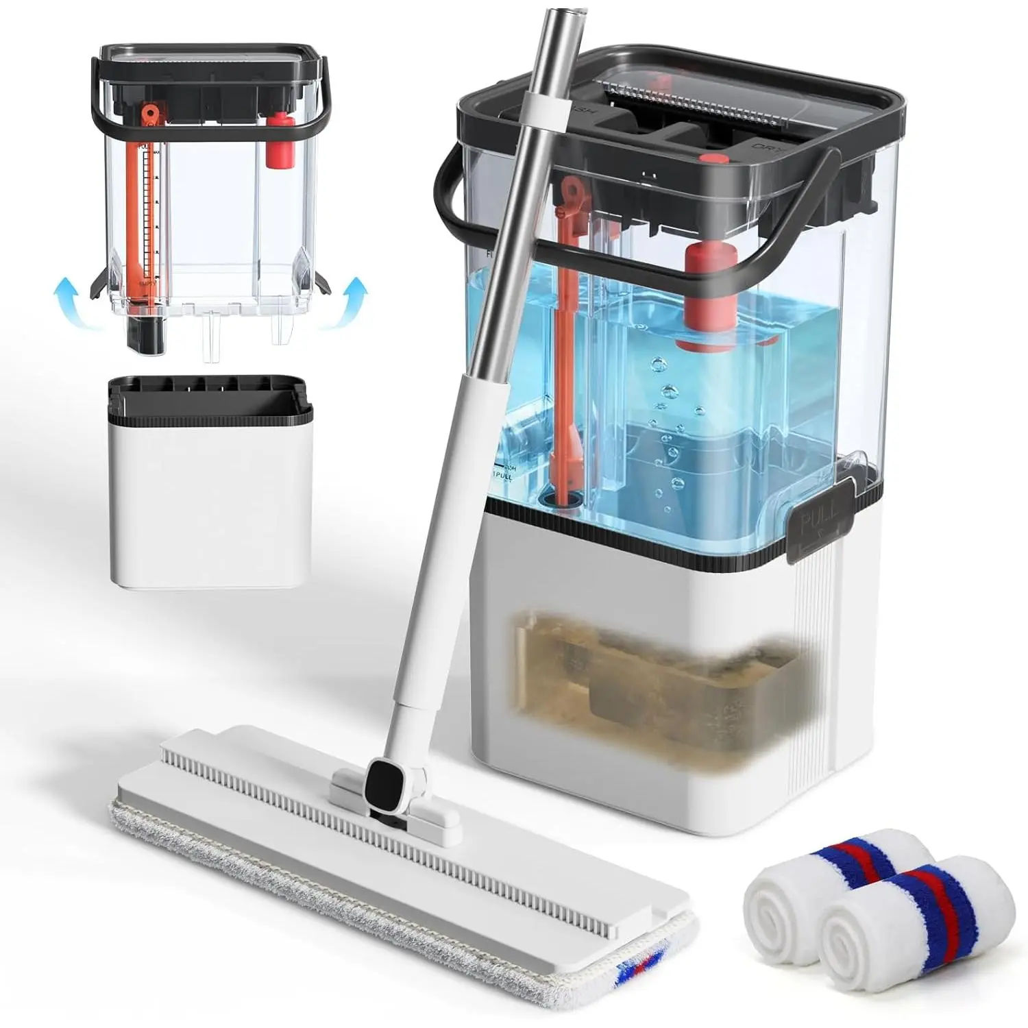 Mop and Bucket Set, 2026 Upgraded Flat Mop and Bucket System with 2 Pads, Mop Bucket with Wringer Set,  Cleaning, Auto Dirty Water Separation Keep Water , Mops for Floor Cleaning