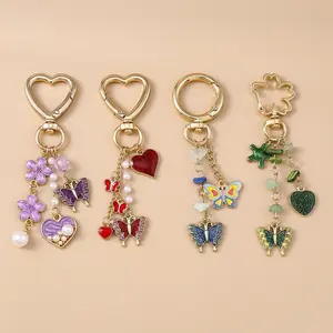 Women's 4-Pcs Fashion Butterfly-Heart Design Keychains, Cute Animal-Flower Keyring Bag Charm, Keychain for Purse, Sports & Outdoor Accessories, Heart Design Keychain