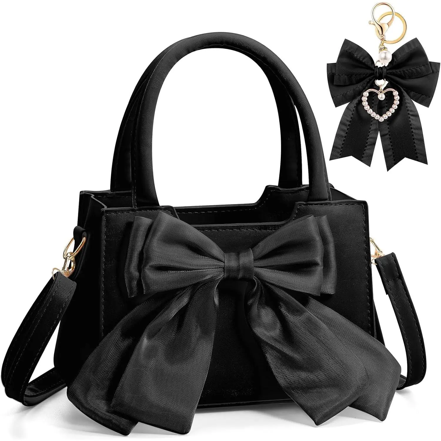 Cute Purse for Women, Small Pocketbook Crossbody Purse | PU Leather Mini Bag with Top Handle, Removable Adjustable Strap, Bow  Charm Included, Birthday Holiday Daily