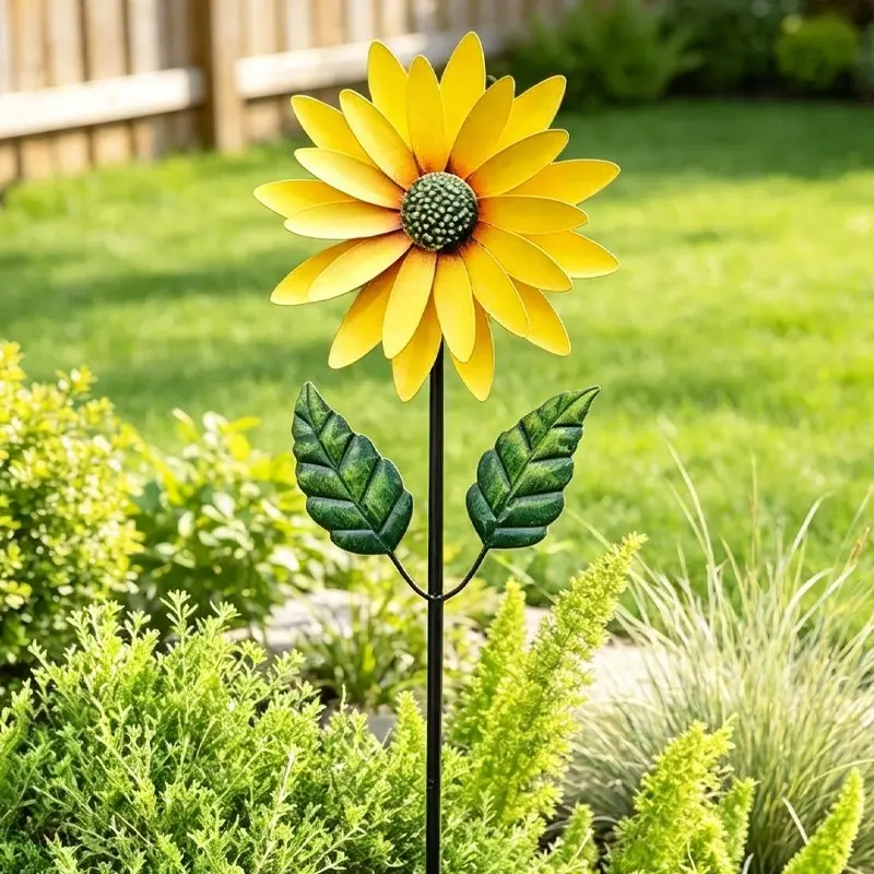Retro Sunflower Windmill, Outdoor Wind-Powered Rotating Windmill with Ground Stake, Metal Double-Sided Garden Accessories Decor, Garden Sculptures And Decor, Garden Sculptures Statues for Garden, Yard, Lawn, Patio