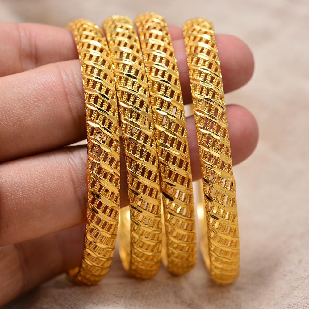 4pcs Baby Dubai Bracelet Gold Color small  Bangles For  Baby Chind Arab Bracelets Middle Eastern African Fashion Metal Bangles