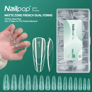 Clear French Nail Dual Forms Reusable Gel Extension Molds, 150 Pcs 15 Sizes