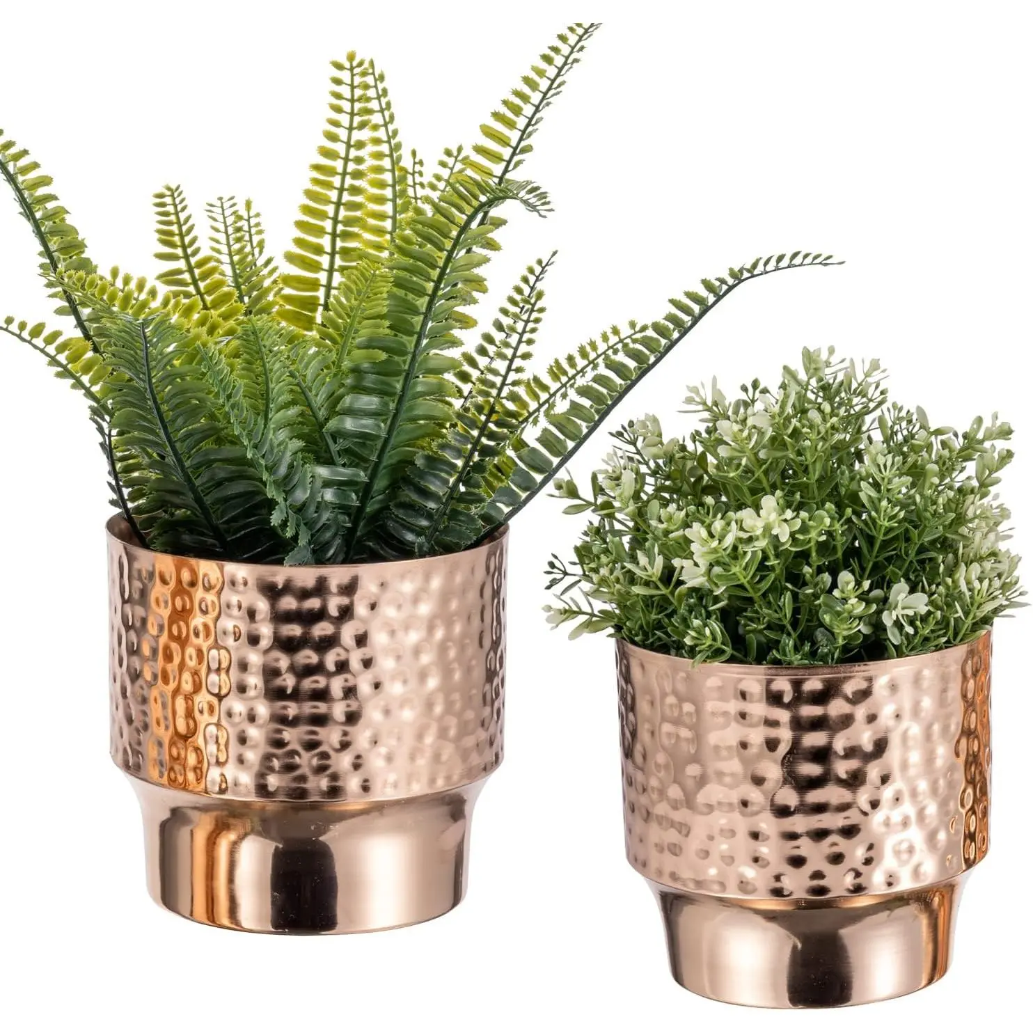 5 and 6 Inch Modern Hammered Copper Tone Metal Planter Pots, Decorative Flower Pot  Container Centerpiece Décor, 2 count Set - Handcrafted in India