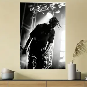 1 Piece Travis Scooter Inspired Music Poster Canvas Wall Art - Dynamic Black and White Style Decoration, Suitable for Living Room, Bedroom, Office, Cafe, Wall and Home Decoration, 2D Flat, Perfect for Room Decoration