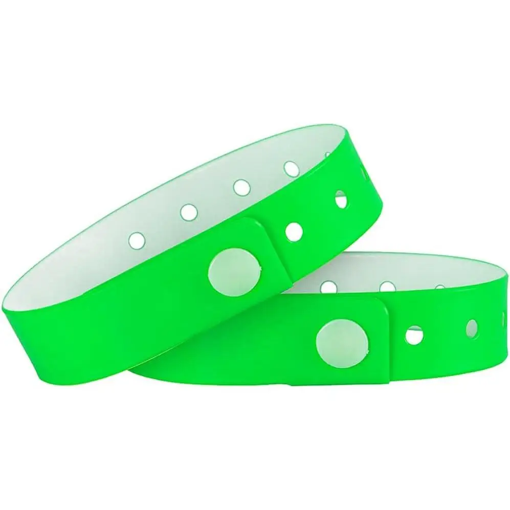Women's Bra Accessory Coordination Plastic Event Wristbands - Neon Green, 500-Pack, Shiny, Waterproof, Lightweight Vinyl Wristbands for Parties