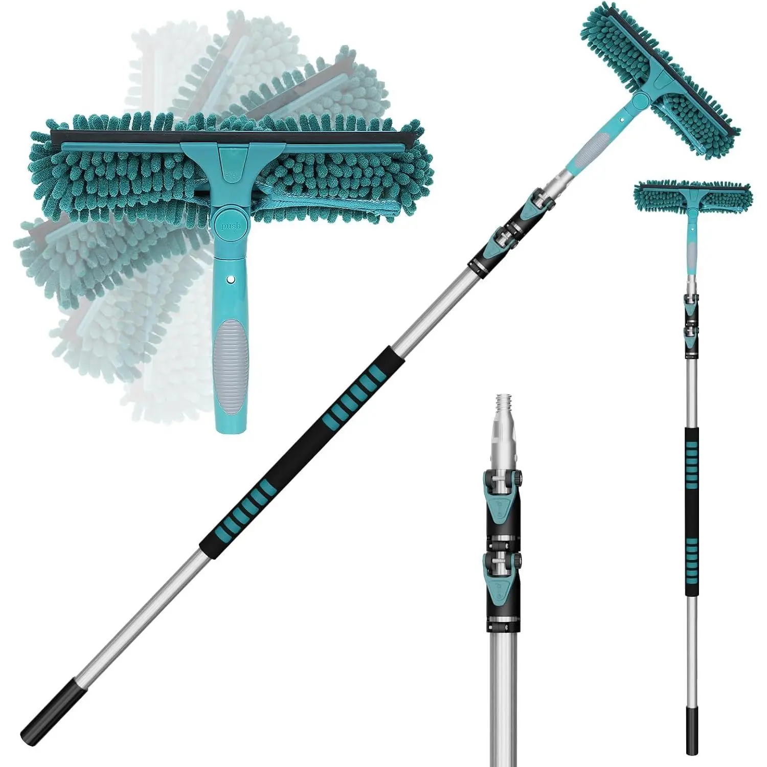 20  High  Window  with 5-12Ft Extension Pole, Window Cleaner Tool with 3-Stage Telescoping Pole, Window Cleaning Kit with Rotatable  (2  & 2 Microfibre Cloths)