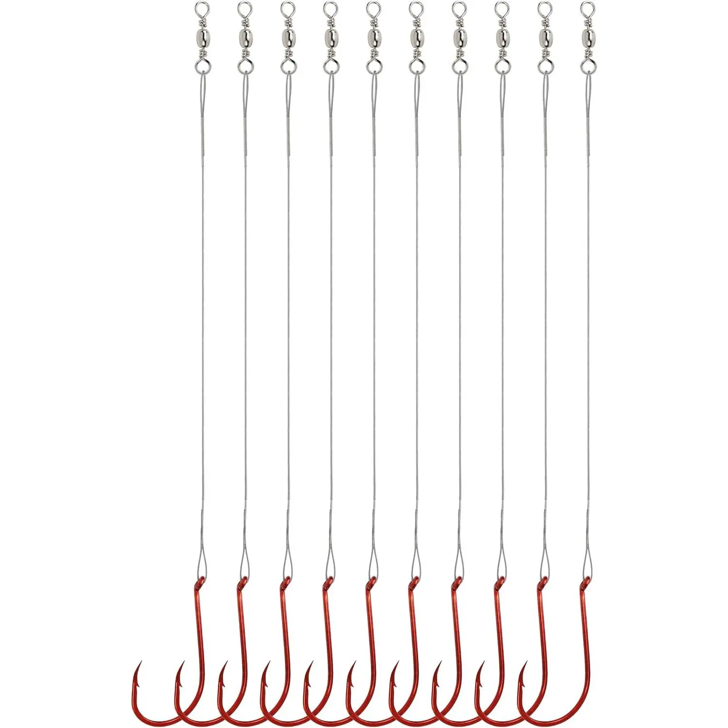 Fishing Hooks with Steel Wire Leader, 50 count Octopus Catfish Hooks Pre-Rigged Anti-Bite Stainless Steel Trace for Toothy Fish, Saltwater High Carbon Steel Circle Trout Hooks for , Walleye