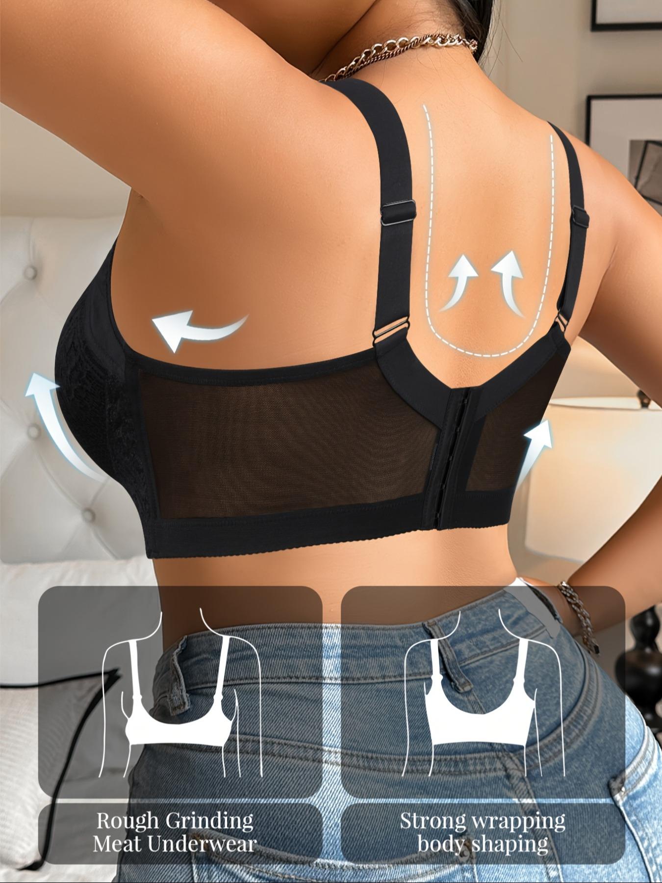 【Plus Size】 Solid Color Underwire Bra, Casual Comfy Breathable Lace Bra for Daily Wear, Women's Plus Size Lingerie for All Seasons