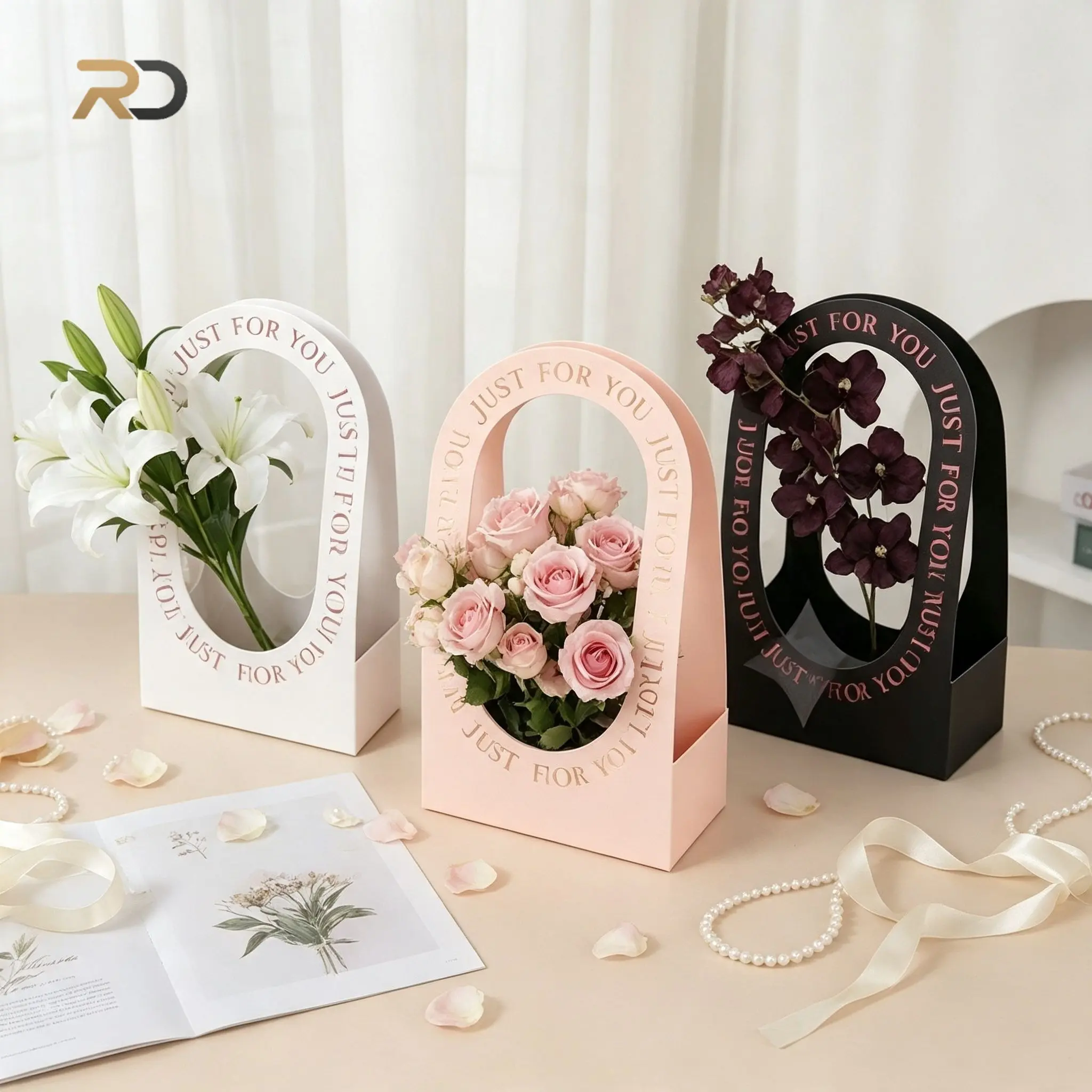 20pcs Florist Essential Hollow Flower Hand‑Carry Box, Decorative Paper Bouquet Container, Versatile Gift Packaging for Mother's Day & Date Night, Creative Gift Packaging