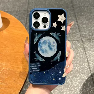 Premium Magnetic Case for iPhone11/12/13/14/15/16/17/promax Full Moon Whale Starry Collage Sketch MagSafe Ready,Anti-Fall,Ultra-Thin Design|Perfect for Everyday Use