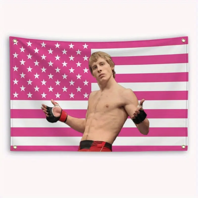 2D Flat - 2D Flat - Single Piece 2D Flat Banner Featuring P-Paddy And P-Pimblett with an American Flag Design, Ideal for Bedroom Decor, Garage Advertising, And Outdoor Decoration (3X5 Size, Printed on One Side) with Randomly Colored Grommets